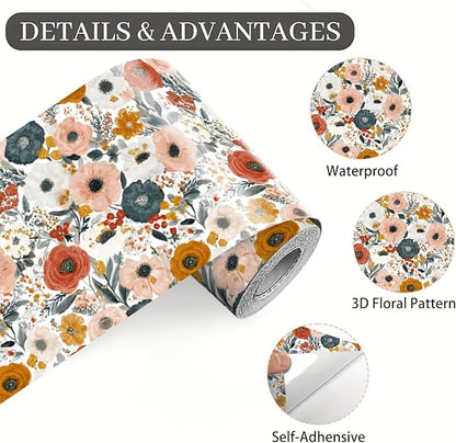 Vintage Rose Wallpaper Border 196x4 Inch Peel and Stick Wall Border Removable Vinyl Wall Trim Elegant Floral Pattern for Kitchen Bathroom Living Room Bedroom Mirror Cabinet Home Decor