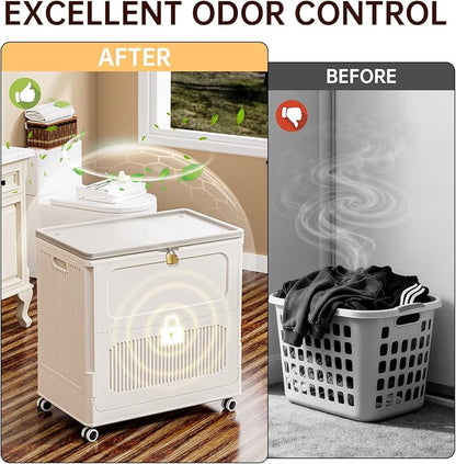 HAIXIN HOME Rolling Laundry Hamper with Lid, 130L Large Capacity Clothes Hampers for Laundry, Plastic Collapsible Laundry Baskets with Wheels and Lid, Install-Free & Easy to Transport to Laundry Room
