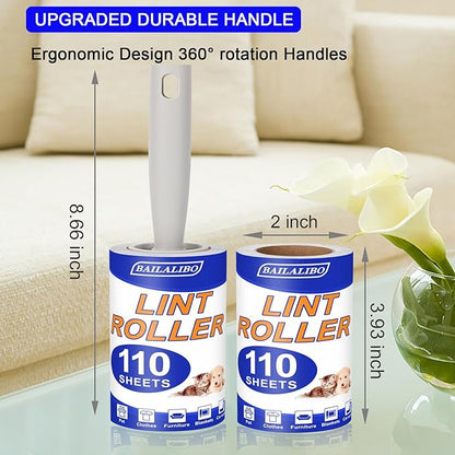 BAILALIBO Lint Rollers for Pet Hair Extra Sticky, 1100 Sheets Mega Value Set, Lint Remover for Clothes, Couch, Carpet, Dog & Cat, Furniture, Mini Travel Refills, for Daily Cleaning Tool
