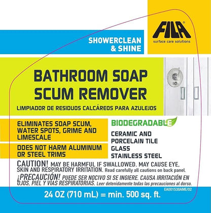 FILA Surface Care solutions, SHOWERCLEAN & SHINE FOAM, Bathroom Foam Cleaner, Removes Limescale, Soap Scum and Water Stains, Cleans and Deodorizes, Safe on Steel, Glass and Ceramic, 24 Oz