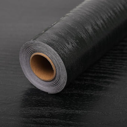 Peel and Stick Wallpaper Black Wood Wall Paper - 17.5 x 200 Inch Self Adhesive Wallpaper Peel and Stick, Easy to Paste Wall Contact Paper for Stand Liner, Table and Door Makeover Decor