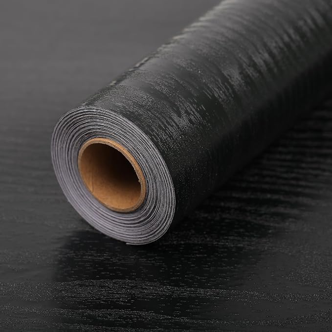 Peel and Stick Wallpaper Black Wood Wall Paper - 17.5 x 500 Inch Self Adhesive Wallpaper Peel and Stick, Easy to Paste Wall Contact Paper for Stand Liner, Table and Door Makeover Decor