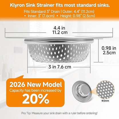 3-Pack Stainless Steel Kitchen Sink Strainer – 2026 Deep Basket Drain Filter, Rust-Proof Food Catcher, Smooth Edge, Fits 3.5" for Kitchen, Utility Sinks, Basins. Anti-Clog, Dishwasher Safe (4.5" OD)