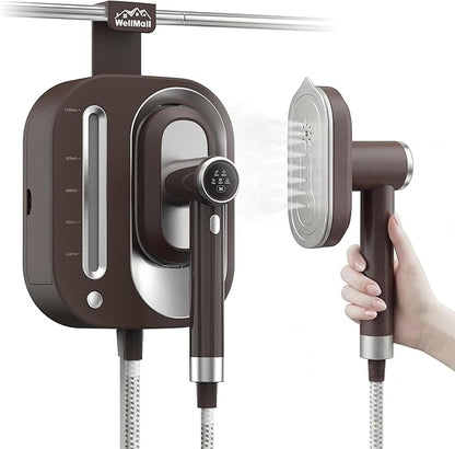 2 In 1 Steamer for Clothes: 1550W Powerful Steamer with 1100ml Detachable Tank, 30s Fast Heat-Up, Horizontal & Vertical Use, Portable Wrinkle Remover for Clothes Drapes Bedding (Brown)