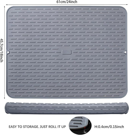 To encounter Silicone Dish Drying Mat - Extral Large 24" x 18" - Set of 2 Flexible Rubber Drying Mat, Heat Resistant Silicone Trivet, Countertop Mat, Dish Draining Mat, Sink Mat