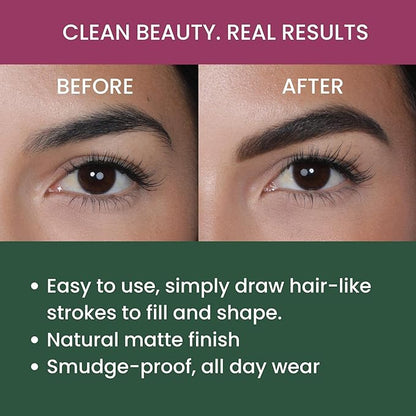 True + Luscious Brow Definer Pencil - Pomade & Powder Combo With Organic Castor Oil - Fills, Shapes Eyebrows - Waterproof - Cool Brunette