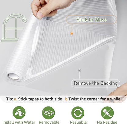 LUTE Reeded Glass Window Privacy Film, Frosted Glass Film, Removable 3D Decorative Decals Sun Blocking Anti UV Door Window Cover, No Glue Static Cling Vinyl for Bathroom Home Office, 23.6" x 118.1"