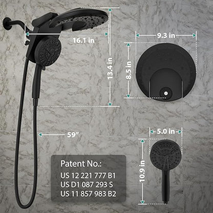 Rain Shower Head with Handheld: Foldable High Pressure Shower Heads with Handheld Spray Combo, 9 Spray Settings/Modes Hand Held Showerhead Dual Rainfall Shower Head Built-in Magnetic Docking and Jets