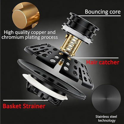 Bathtub Drain Stopper, Pop Up Tub Stopper Plug with Bathtub Drain Hair Catcher Cover, Universal for 1.45 in to 1.8 in Tub Drain, Matte Black