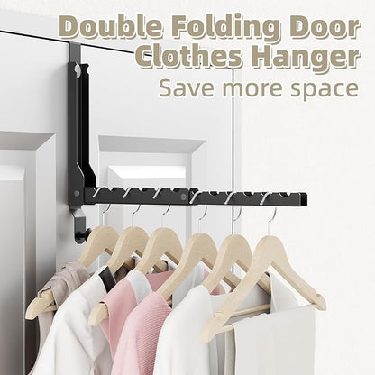 BAKON Over The Door Hangers, Over Door Hooks for Hanging, Small Space Dual Folding Portable Over Door Clothes Hanger for Clothes, Hats, Bags and Towels. (2, Black(Update))