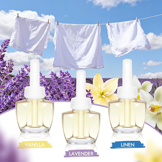 FIRIK Plug Ins Refills Air Freshener - Linen & Vanilla & Lavender Scent - 12 Pack for Home and Bathroom, Compatible with Air Wick & Glade, Not Include Glade Plus