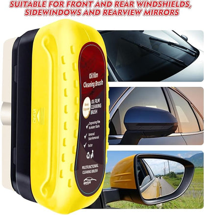 Automotive Oil Film Cleaning Brush with Reusable Foam Sprayer, Upgraded Antifog Glass Cleaning Board, Glass Oil Film Remover for Car Windows & Windshields, Versatile Car Glass Cleaner Brush (Yellow)