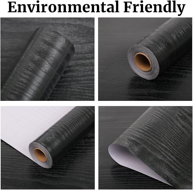 Peel and Stick Wallpaper Black Wood Wall Paper - 23.6 x 200 Inch Self Adhesive Wallpaper Peel and Stick, Easy to Paste Wall Contact Paper for Stand Liner, Table and Door Makeover Decor