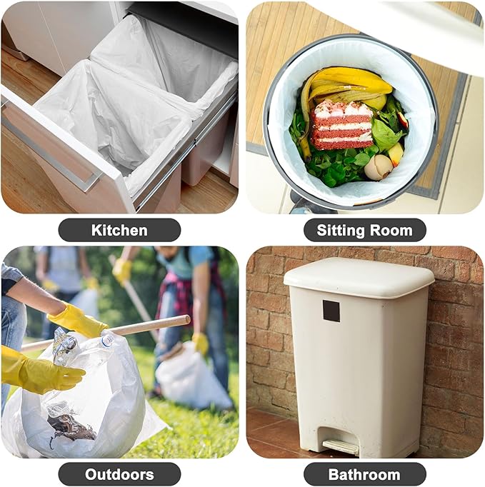 15 Gallon Trash Bags Drawstring,Tall Kitchen Trash Bags,50 Liter White Garbage Bags Kitchen,33 Count