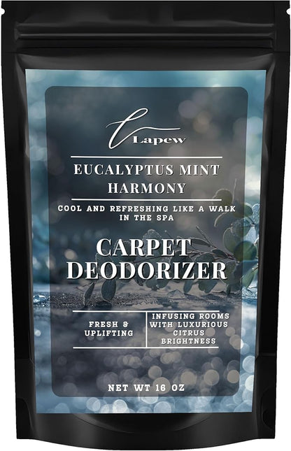 Lapew Eucalyptus Snowfall Carpet Deodorizer Powder - Pet Safe Freshener for Vacuuming | Scented Odor Eliminator for Home | 16 oz