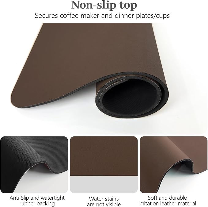 Bloss Coffee Mat, Bar Mat, Hide Stain Absorbent Drying Mat with Waterproof Rubber Back, Fit Under Coffee Maker Machine Pot Espresso Machine(12.2"x19.7", Brown)