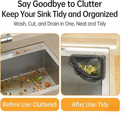 Magnetic Drainage & Filter Basket with Enhanced Durability, Triangular Sink Strainer with Twist-Open Bottom, Heavy-Duty Kitchen Sink Corner Rack for Draining & Storage, Punch-Free Installation