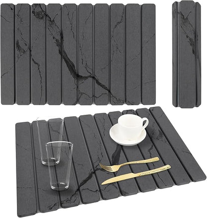 Stone Dish Drying Mat for Kitchen Counter, 24''×15'' Dishes Drying Matt Kitchen Counter, Absorbent Diatomaceous Earth Bath Quick Dry Mats for Tableware, Bottles and Cup(Dark Grey Marble)