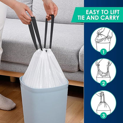 20 Gallon Large Drawstring Trash Bags 200 Counts, Fit 20-21 Gal Trash Can, Heavy Duty Tall Kitchen Garbage Liners, Large Trash Bags Size Chart for Home/Office, Outdoor Lawn & Leaf Bags, White