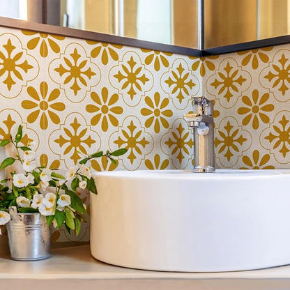 AM AMAONM 10pcs 20x20cm Removable Square Vintage Floral Pattern Tile Stickers 3D Decorative Peel and Stick Vinyl Self Adhesive Wall Tiles Decor Decals for Kitchen Backsplash Bathroom Furniture (E)