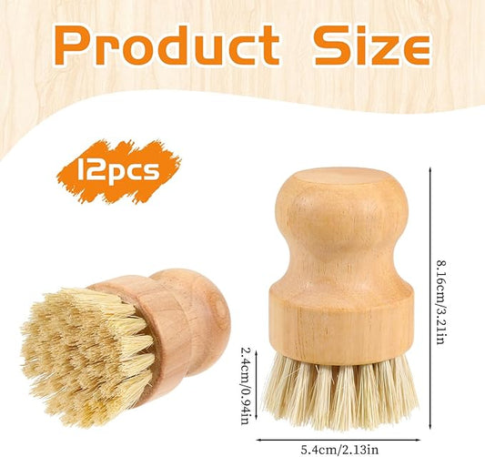 12 Packs Bamboo Dish Scrub Brushes, Wok Brush, Wooden Scrubbers Set Bamboo Scrub Brush Clean Pan for Kitchen Sink Cleaning Cast Iron Pots and Pans
