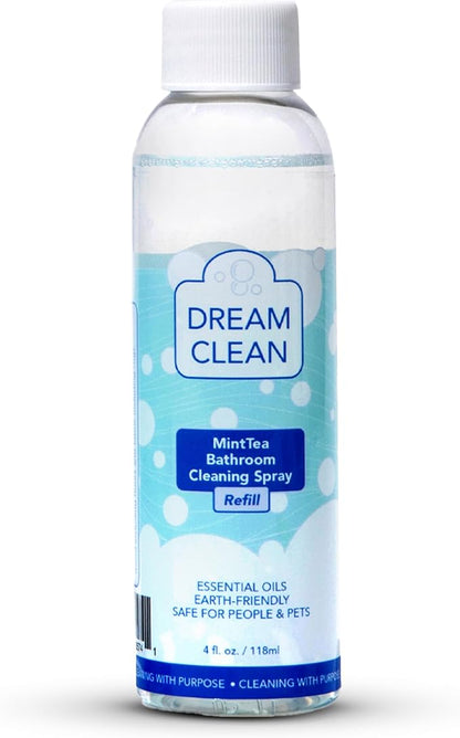DREAM CLEAN MintTea Bathroom Cleaning Spray Refill - Biodegradable and Cruelty-Free Formula for Showers, Tubs, Sinks & More, Spearmint & Tea Tree Essential Oils, 4oz