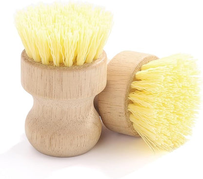 4-Pack Bamboo Dish Brush, Palm Brush Dish Scrubber with Nylon Bristles for Cleaning Pot, Pan, Kitchen Sink, Cookware & Vegetables