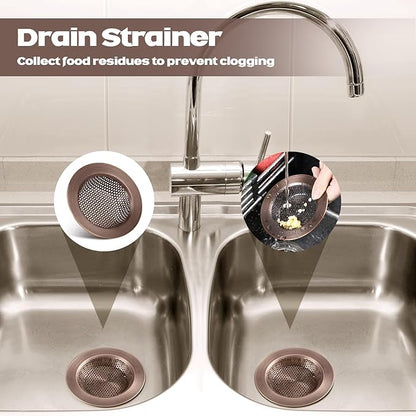 Retisee 2 Pcs Sink Strainer Stainless Steel Kitchen Sink Drain Strainer Basket Cover Mesh Hair Food Catcher, Large Wide Rim of 4.4 Diameter(Red Bronze)