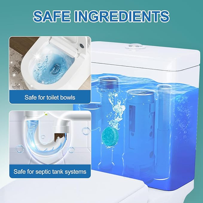 Automatic Toilet Bowl Cleaner Tablets,DeepAction Descale & Deodorize, Septic-Safe, Continuous Cleaning, Fresh Scent, Drop-In Tank Cleaner, 50 Pack (Blue)