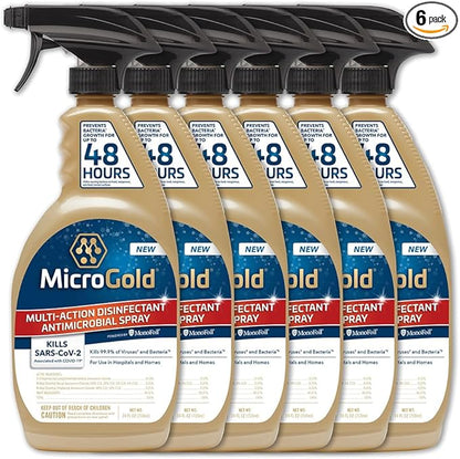 MicroGold Multi-Action Disinfectant Antimicrobial Spray Tested and Proven Effective to Kill the COVID-19 Virus, Kills 99.9% of Viruses and Bacteria, 24 Fluid Ounces, 6 Pack, Packaging May Vary