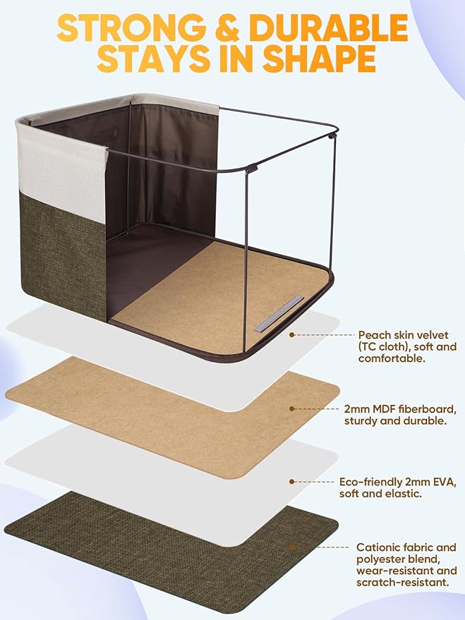 BALEINE 2 Pack Fabric Closet Storage Bins for Shelves, Linen Closet Organizers and Storage, Decorative Baskets for Organizing, Shelf, Clothes, Home, Office (Brown, 14''x10''x8.5'')