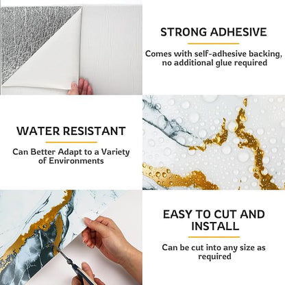2.4mm Thick Marble Peel and Stick Wall Panels, Self-Adhesive Waterproof Wallpaper for Kitchen Backsplash, Bathroom Wall Decor, 30 Sheets