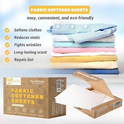 Fabric Softener Sheets, 160 Sheets Laundry Softening Strips, Fresh Scent, Perfect for Home, Dorms, Travel