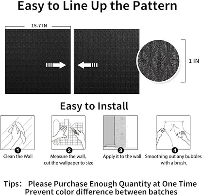 3D Peel and Stick Wallpaper, 15.7" X 118.1" Black Diamond Pattern Textured Removable Contact Paper for Walls Waterproof DIY Accent Wall Decor Self Adhesive