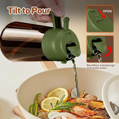YARRAMATE 2Pcs 16oz/470ml Dark Brown Oil Sprayer for Cooking with Stickers, Food-grade Premium 2 in 1 Olive Oil Dispenser Bottle for Kitchen Gadgets, Air Fryer, Salad, Frying, BBQ (Black&OliveGreen)