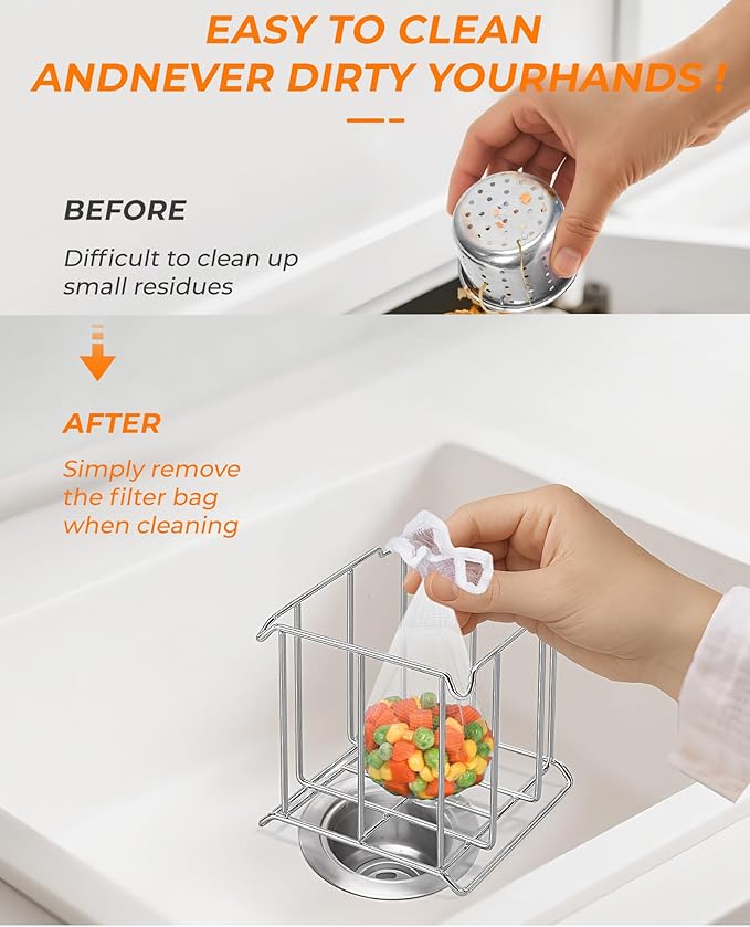 KONE Kitchen Sink Strainer Mesh Bag- 200 PCS Large Disposable Sink Net Strainer Filter Bags for Collecting Kitchen Food Waste Leftover Garbage,Fits Deep Sink Strainer Basket