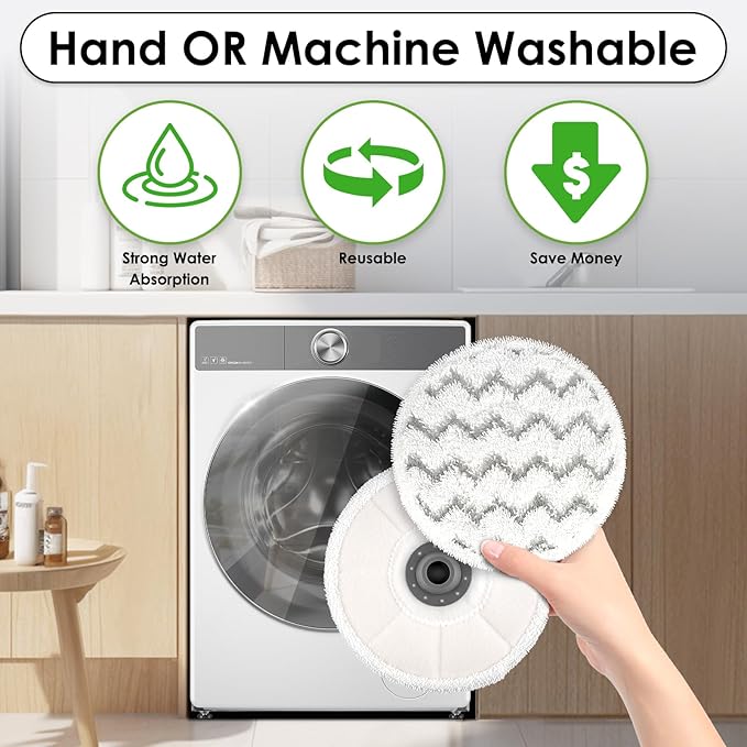 (6 Pack) 3897A Replacement Mop Pads for Bissell SpinWave SmartSteam Scrubbing Steam Mop 3897A 3712C 3712W, Spinning Scrubbing Mop Pads, Heavy Duty Scrubby Mop Pad, Wave Pattern Pads