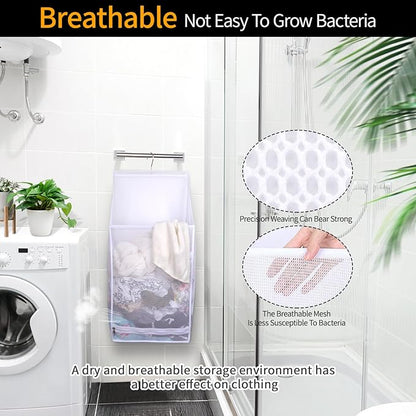 Hanging Collapsible Breathable Mesh laundry bags,Fast Drying Portable Space Saving Laundry Hamper for dorm,Rv Laundry Hamper Storage (White)