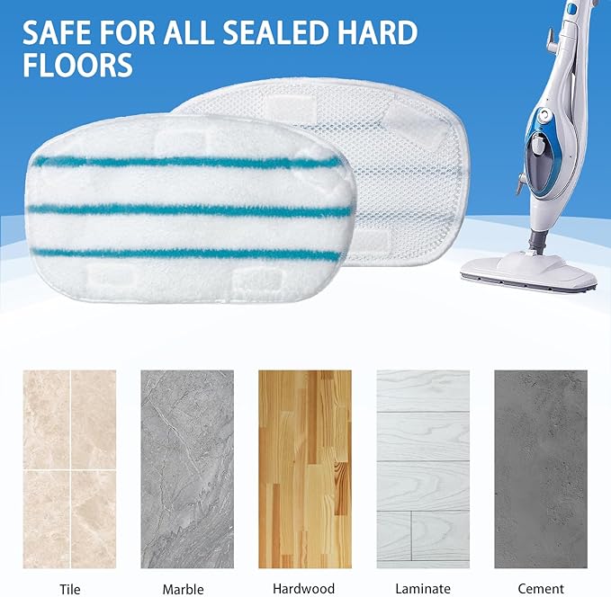 Steam Mop Pads Compatible with PurSteam ThermaPro 10-in-1 and ThermaPro 211 Steam Mop Cleaner Microfiber Pur steam Mop Replacement Pads (Blue and White-8pcs)