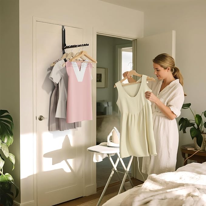 BAKON Over The Door Hangers, Over Door Hooks for Hanging, Small Space Dual Folding Portable Over Door Clothes Hanger for Clothes, Hats, Bags and Towels. (2, Black(Update))