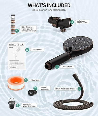 SR SUN RISE Filtered Shower Head with Handheld High Pressure 9 Spray Mode Showerhead Detachable Shower Head Water Softener Filters Beads for Hard Water Remove Chlorine 4 Filters ORB