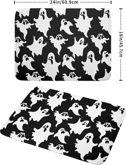 Halloween Bat Ghosts Dish Drying Mat for Kitchen Counter,Halloween Spooky Ghost Black and White Drying Mat 18 x 24 Inch Microfiber Dish Drying Pad Dish Rack Pad Drainer Mat for Coffee Bar