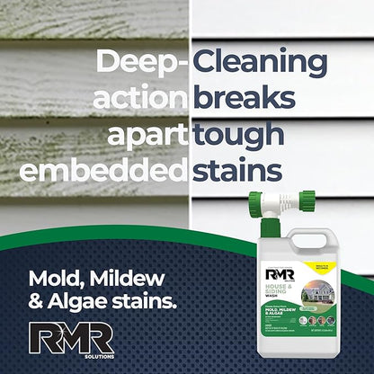 RMR House and Siding Wash - Commercial-Grade Outdoor Stain Remover for Mold, Mildew, and Algae, 64 Ounce Bottle With Hose-End Adapter