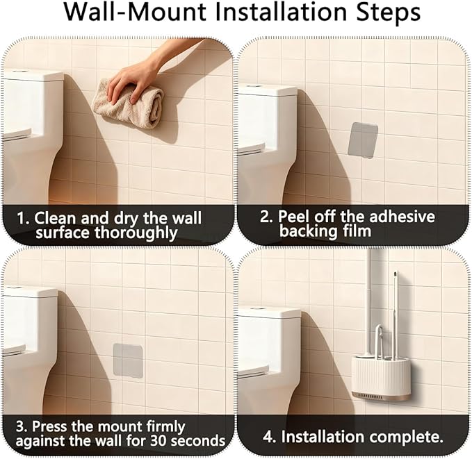 4 in 1 Toilet Cleaner Brush Toilet Bowl Brush and Holder Set Silicone Toilet Brush，Stuff Floor Standing or Wall Mounted Toilet Scrubber Without Drilling (White)
