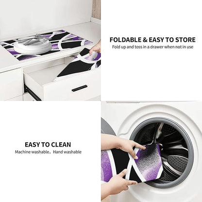 Purple Black White Geometric Abstract Dish Drying Mat for Kitchen Counter & Sink, 18" x 24" Absorbent Microfiber Drying Pad for Dishes, Foldable Modern Art Kitchen Mat for Dishes Small Appliances