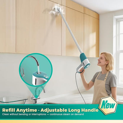 Steam Cleaner with Electric Spin Brush, No Manual Scrubbing, 1200W 2-in-1 Steamer for Cleaning Tool, 2 Modes, 11 Accessories, Detachable Long Handle for Home, Floor, Tile, Grout, Bathroom(Green)