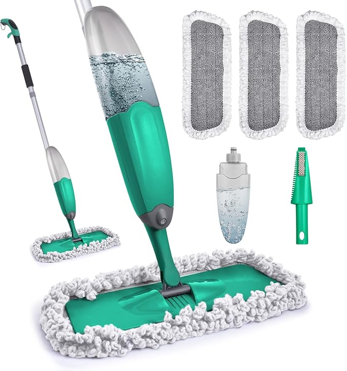 Spray Mop for Floor Cleaning, TINA&TONY Microfiber Hardwood Dry Wet Kitchen Mop with 3 Washable Pads & 635ML Refillable Bottle, Dust Mop with Sprayer for Laminate Tile Vinyl Floors, Green