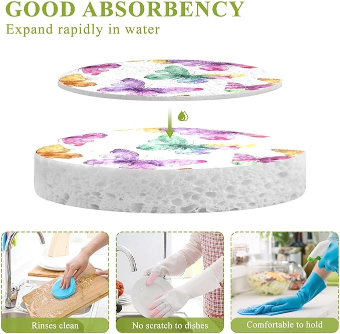 Butterfly Kitchen Scrub Sponges, Pop-up Kitchen Cleaning Sponges Reusable Dish Washing Sponges for Bathroom Household Cleaning 3 Pack - Non Scratch Scrubber