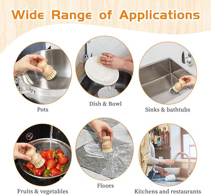 12 Packs Bamboo Dish Scrub Brushes, Wok Brush, Wooden Scrubbers Set Bamboo Scrub Brush Clean Pan for Kitchen Sink Cleaning Cast Iron Pots and Pans