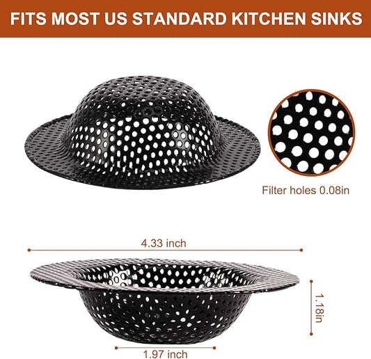 2 Pcs Black Stainless Steel Mesh Sink Drain Strainer, 4.45" Top/2.95" Kitchen Filter Trap Basket,Large Food Catch for Bathroom Bathtub Wash basin Floor drain balcony RV Drain Hole Electroplated Coatin